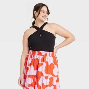 Women's Plus Size Slim Fit Tank Top - Ava & Viv™ Black 2X Criss-Cross